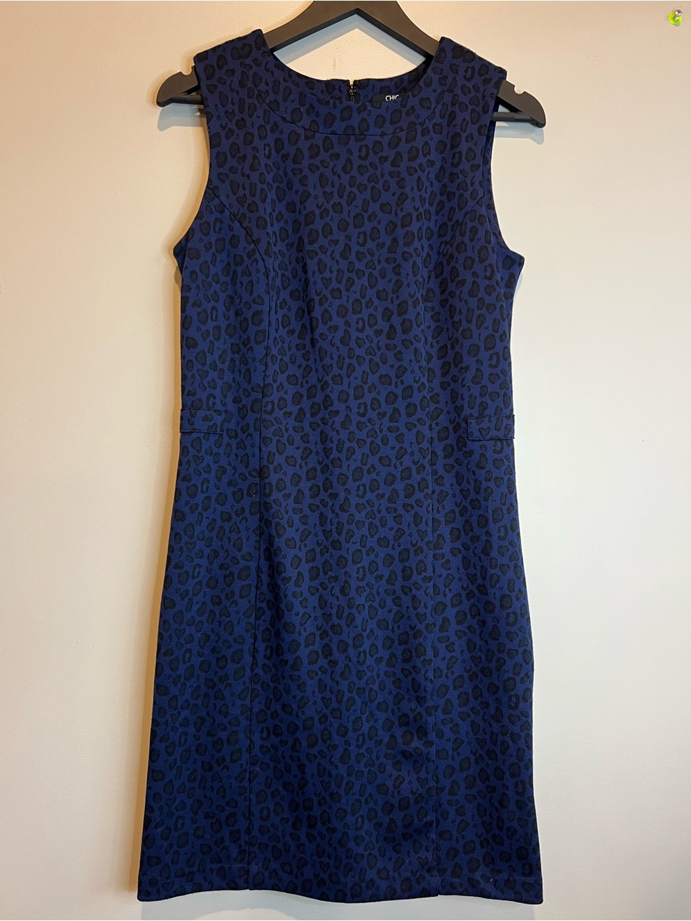 Chic by Jacob Leopard Print Sheath Dress Womens M Blue Black Sleeveless